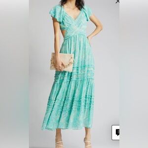 Chelsea28 green chiffon‎ cross front maxi tie back dress NEW